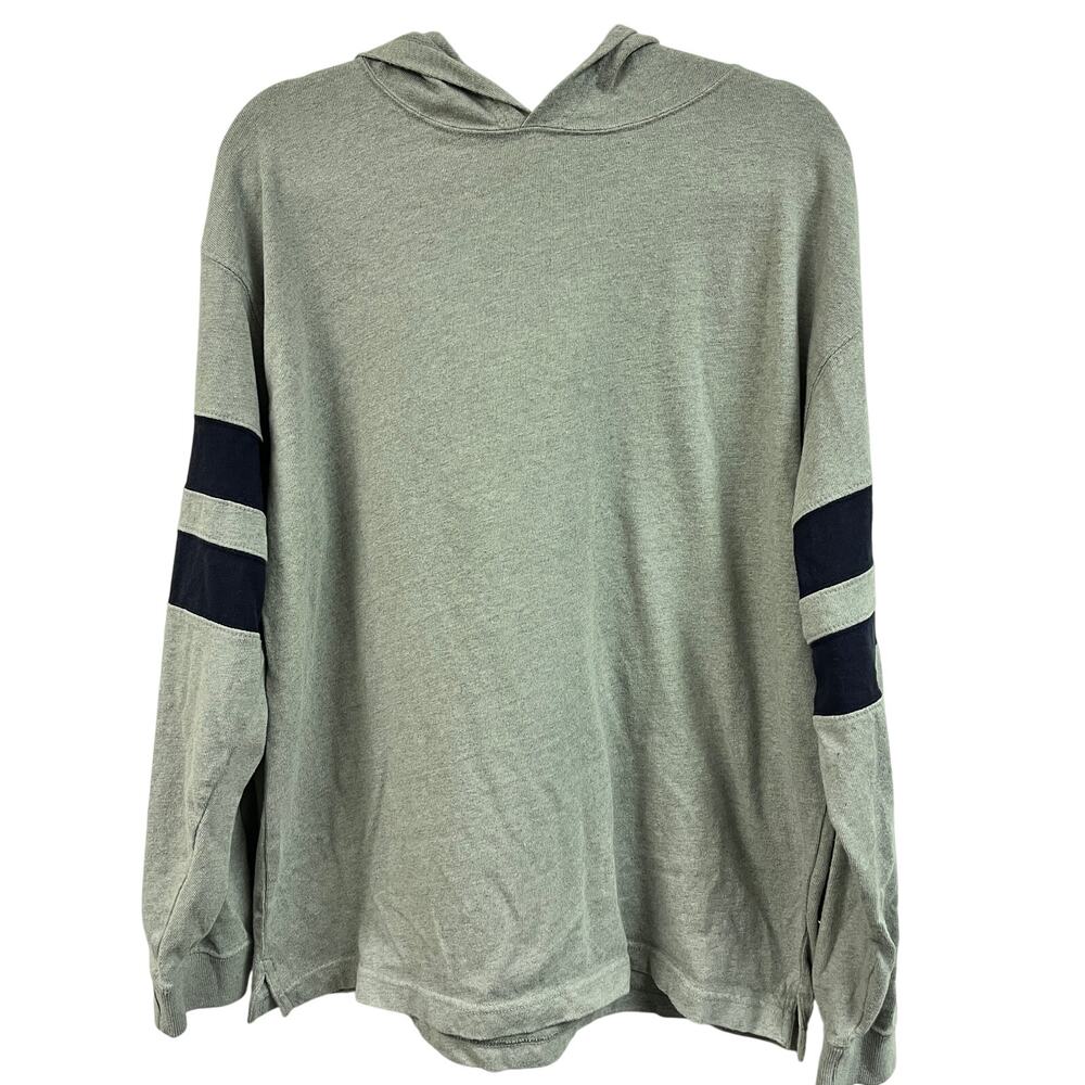 Men's Sonoma LG 2000's knit striped rugby hooded sweatshirt gray blue cotton